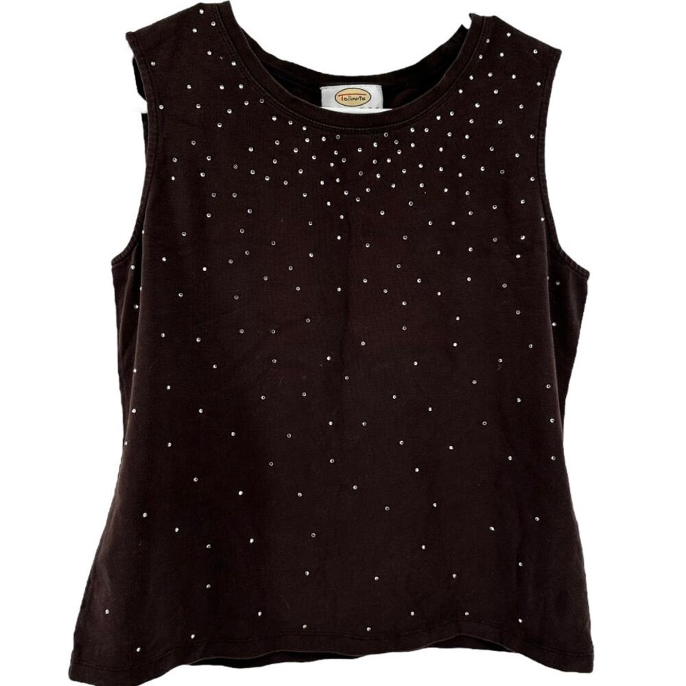 VTG Talbots Rhinestone Tank Top Round Neck Cotton Stretch Lightweight Brown S